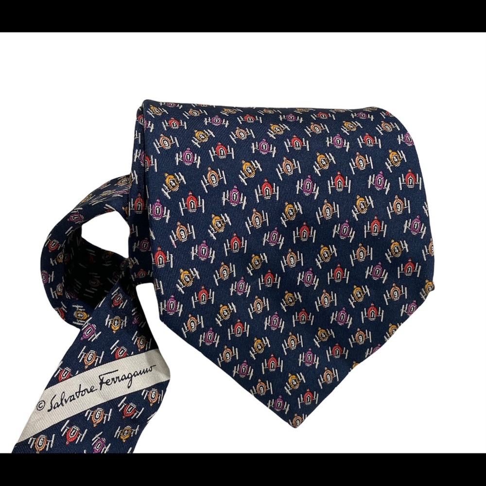 Salvatore Ferragamo Star Wars-esque Multi Color Space Pod Racer Silk Tie Italy